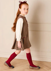 Glenmore Houndstooth Sleeveless Pinafore Dress in Brown (2-10yrs) Dresses from Pepa London