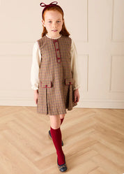 Glenmore Houndstooth Sleeveless Pinafore Dress in Brown (2-10yrs) Dresses from Pepa London