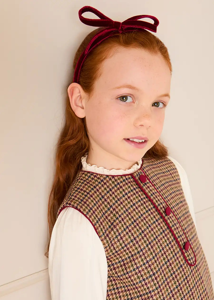 Glenmore Houndstooth Sleeveless Pinafore Dress in Brown (2-10yrs) Dresses from Pepa London