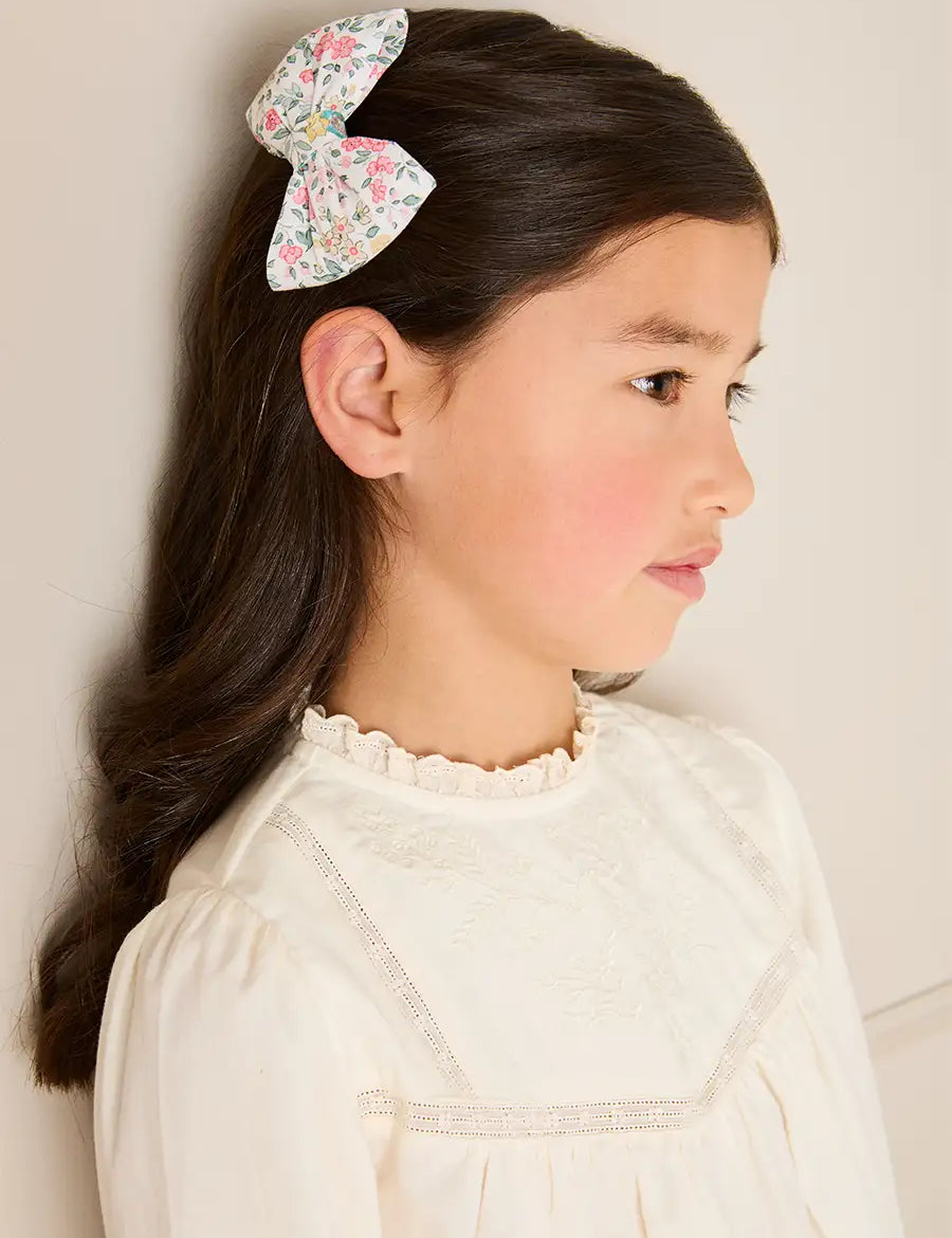Violet Floral Medium Bow Hair Clip in Pink Hair Accessories from Pepa London