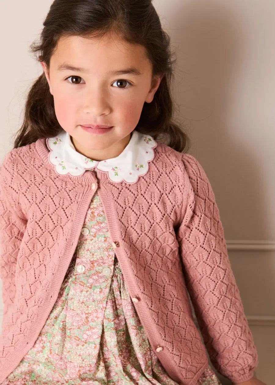 Leaf Openwork Cardigan in Pink (2-10yrs) Knitwear from Pepa London