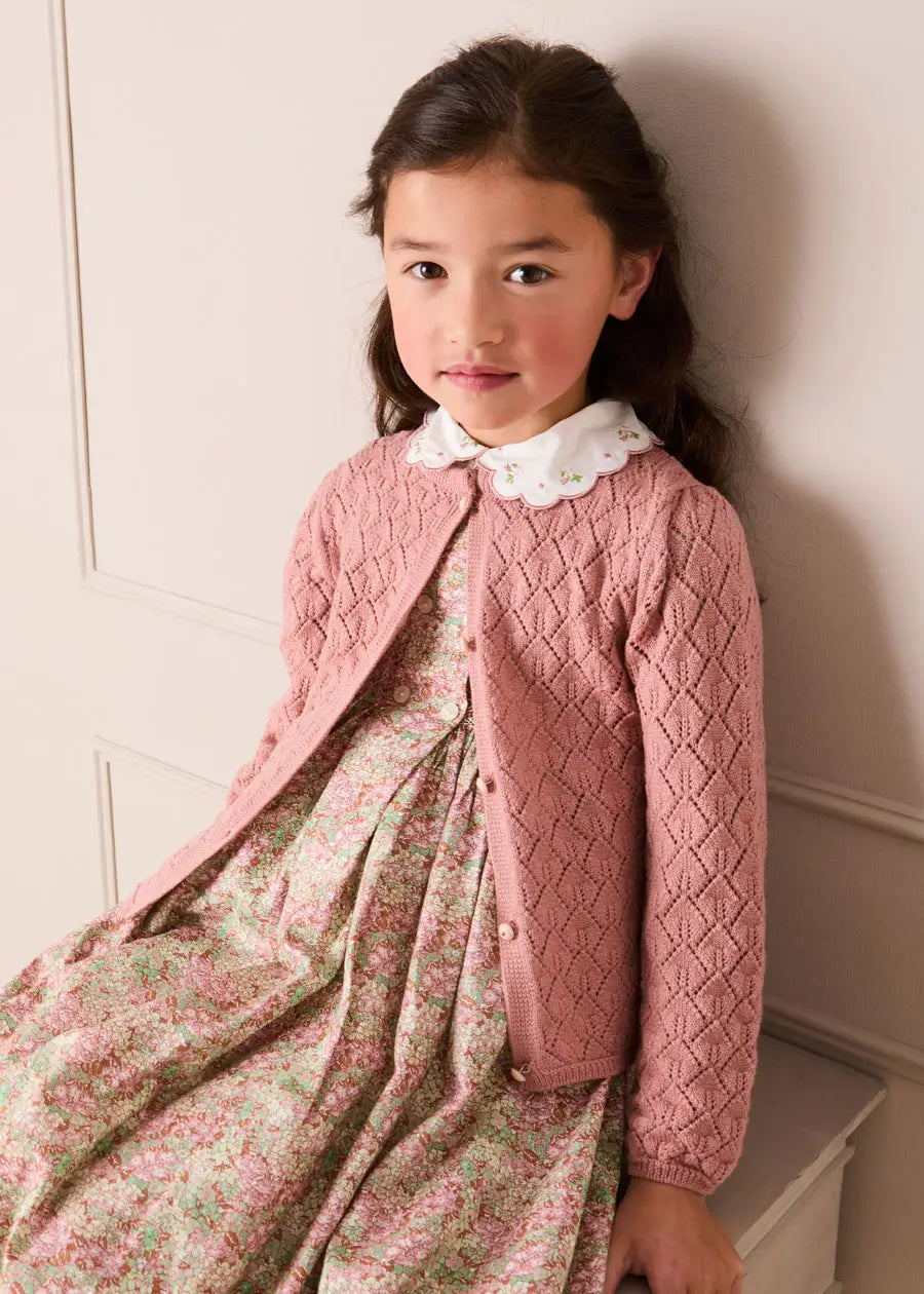 Leaf Openwork Cardigan in Pink (2-10yrs) Knitwear from Pepa London
