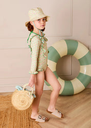 Annie Apple Print Raffia Round Beach Bag in Green Accessories from Pepa London