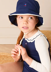 Ruffle Detail Long Sleeve Swimsuit in Navy (2-10yrs) Swimwear from Pepa London