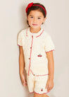 Crochet Cherry Detail Short Sleeve Cardigan in Beige (4-10yrs) KNITWEAR from Pepa London