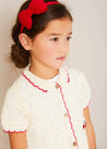 Crochet Cherry Detail Short Sleeve Cardigan in Beige (4-10yrs) KNITWEAR from Pepa London