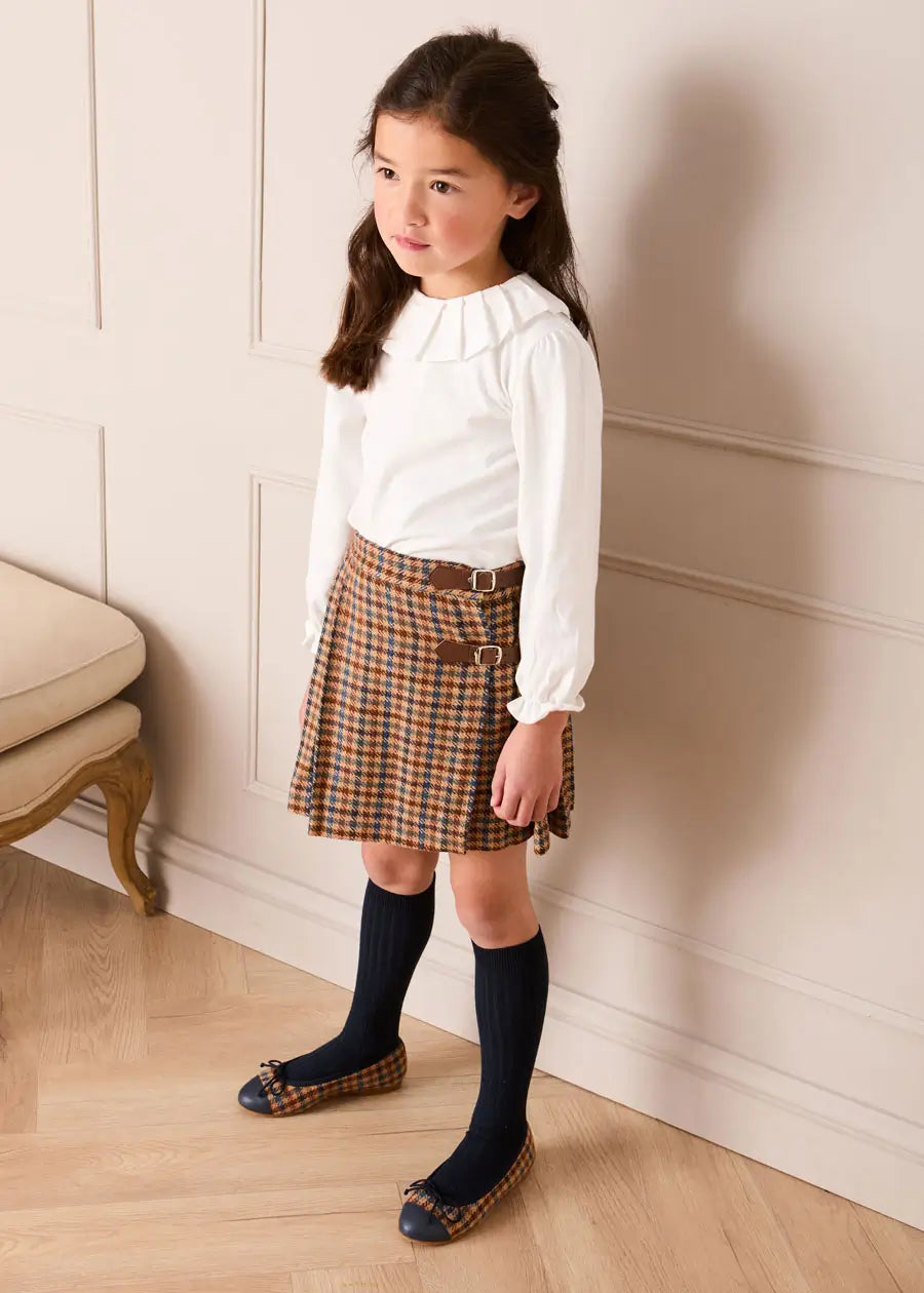 Vincent Check Tweed Ballerina Shoes in Brown (24-35EU) Shoes from Pepa London