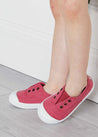 Faux Lace Hole Canvas Plimsolls in Raspberry Red (19-34EU) Shoes  from Pepa London