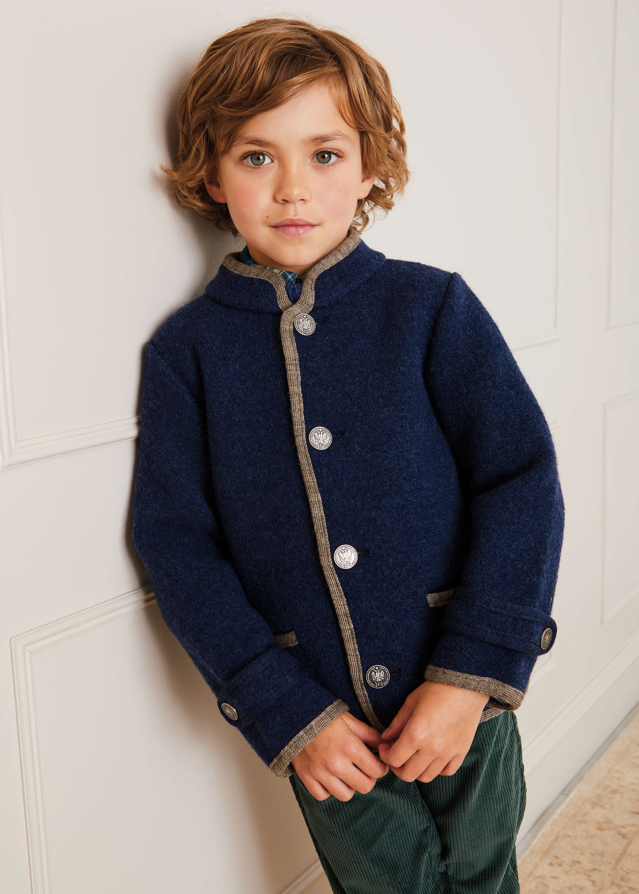 Austrian Single Breasted Contrast Trim Jacket in Blue (18mths-10yrs) Coats from Pepa London