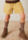 Herringbone Leather Button Shorts in Mustard (4-10yrs) Shorts  from Pepa London