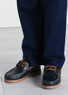Soft Leather Boat Shoes in Navy (26-34EU) Shoes  from Pepa London