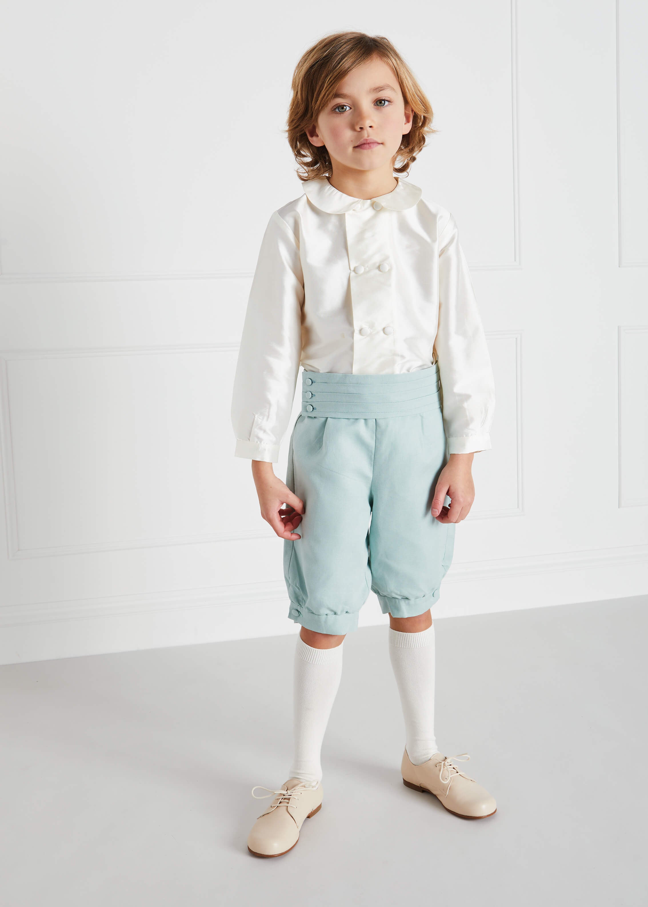 Boy's white double-breasted Peter Pan collar silk shirt (12mths-10yrs) Shirts  from Pepa London