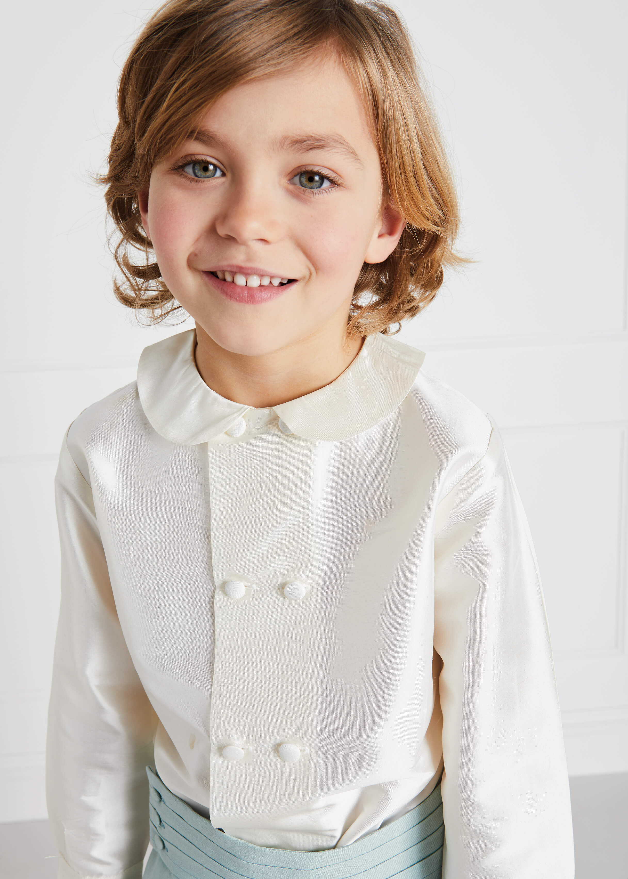 Boy's white double-breasted Peter Pan collar silk shirt (12mths-10yrs) Shirts  from Pepa London
