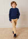 Cable Detail Crew Neck Jumper In Navy (2-10yrs) KNITWEAR  from Pepa London