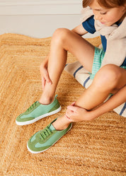 Canvas Lace Up Plimsols in Green (23-35EU) SHOES from Pepa London