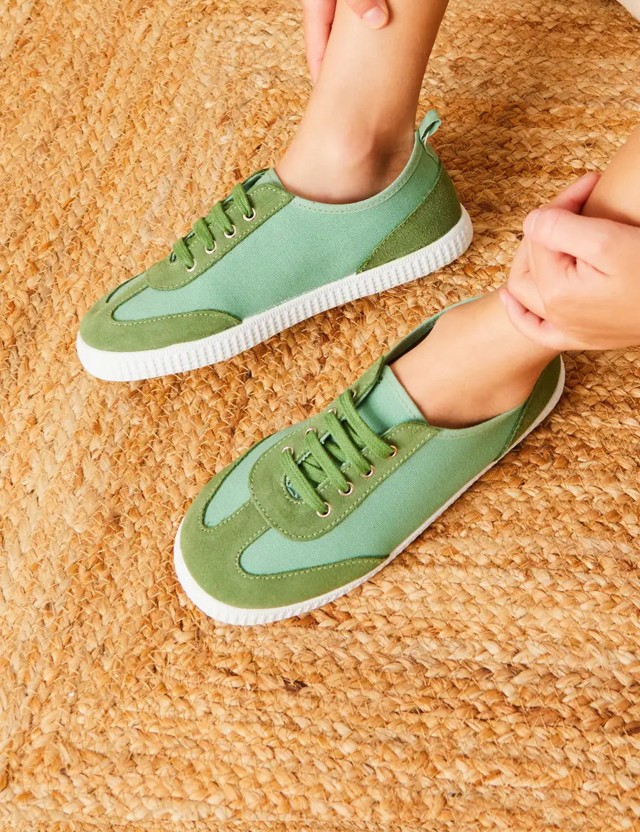 Canvas Lace Up Plimsols in Green (23-35EU) SHOES from Pepa London