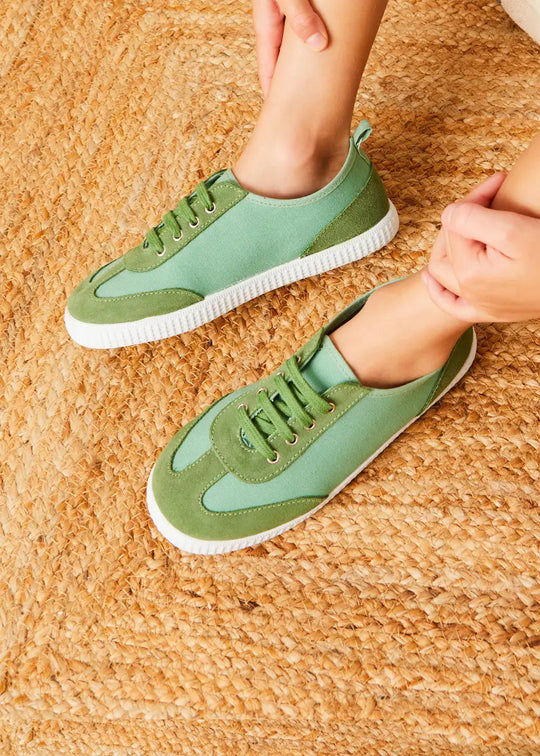 Canvas Lace Up Plimsols in Green (23-35EU) SHOES from Pepa London