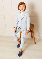 Plain Light Linen Suit Trousers in Blue (4-10yrs) Trousers  from Pepa London