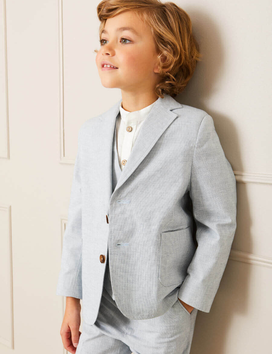 Plain Light Linen Blazer in Blue (4-10yrs) Coats  from Pepa London