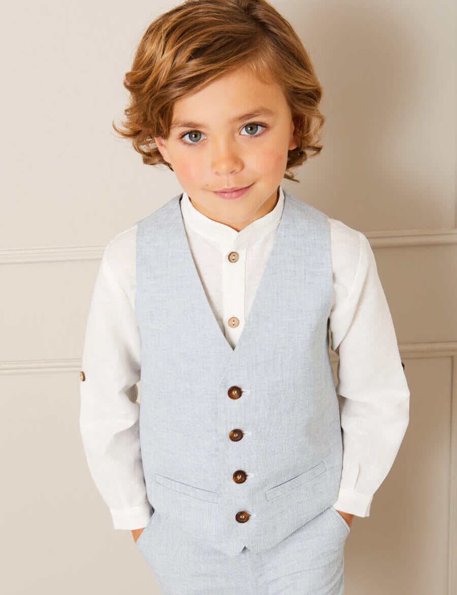 Plain Light Linen Vest in Blue (4-10yrs) Coats  from Pepa London