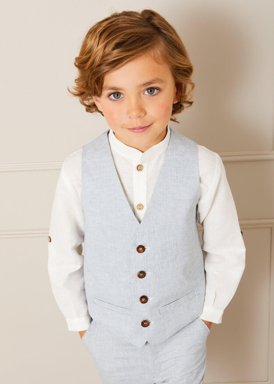 Plain Light Linen Vest in Blue (4-10yrs) Coats  from Pepa London