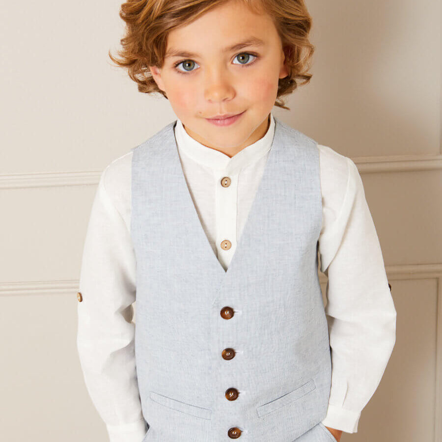 Plain Light Linen Vest in Blue (4-10yrs) Coats  from Pepa London