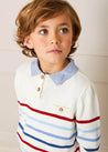Striped Crewneck Button Detail Jumper in Red (12mths-10yrs) Knitwear  from Pepa London