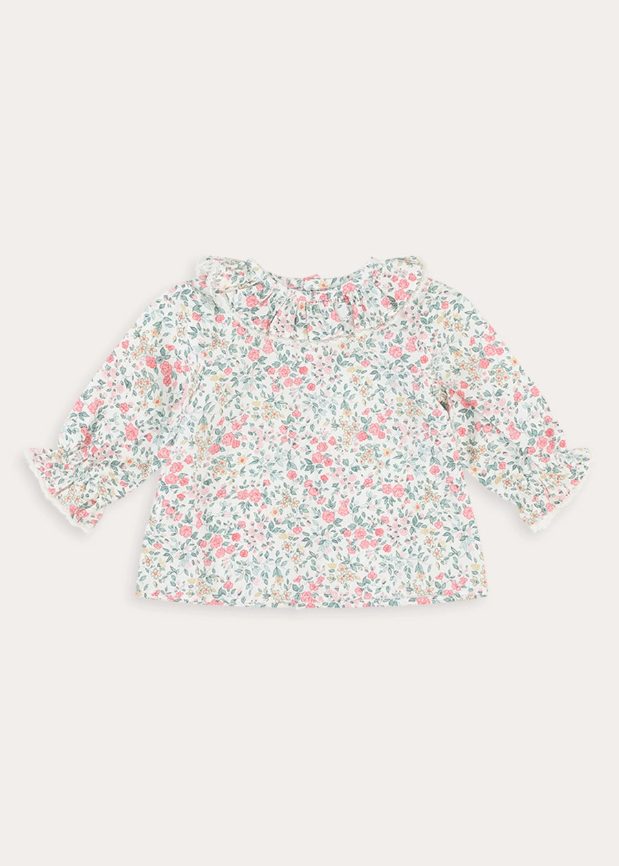 Violet Floral Frill Collar Blouse in Pink (3-12mths) Blouses from Pepa London