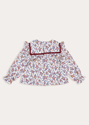 Victoria Floral Velvet Bow Detail Blouse in Burgundy (18mths-10yrs) Blouses from Pepa London