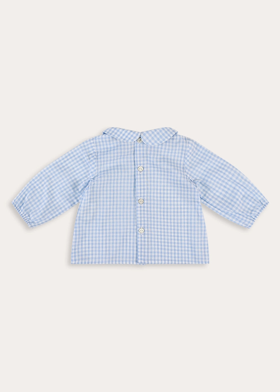 William Check Peter Pan Collar Shirt in Blue (3-12mths) Tops & Bodysuits from Pepa London