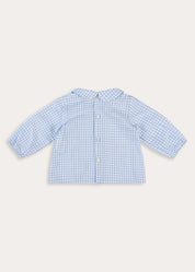 William Check Peter Pan Collar Shirt in Blue (3-12mths) Tops & Bodysuits from Pepa London