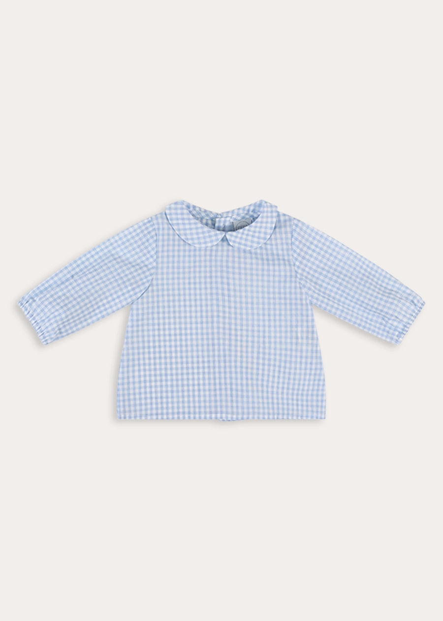 William Check Peter Pan Collar Shirt in Blue (3-12mths) Tops & Bodysuits from Pepa London
