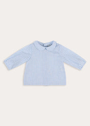 William Check Peter Pan Collar Shirt in Blue (3-12mths) Tops & Bodysuits from Pepa London