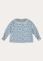 Daphne Floral Hand Smocked Blouse in Blue (18mths-10yrs) Blouses from Pepa London