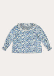 Daphne Floral Hand Smocked Blouse in Blue (18mths-10yrs) Blouses from Pepa London