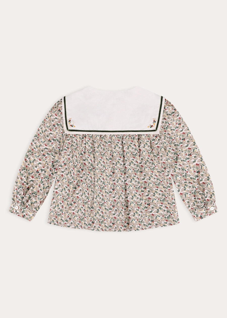 Evelyn Floral Mariner Collar Blouse in Green (18mths-10yrs) Blouses from Pepa London