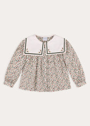 Evelyn Floral Mariner Collar Blouse in Green (18mths-10yrs) Blouses from Pepa London