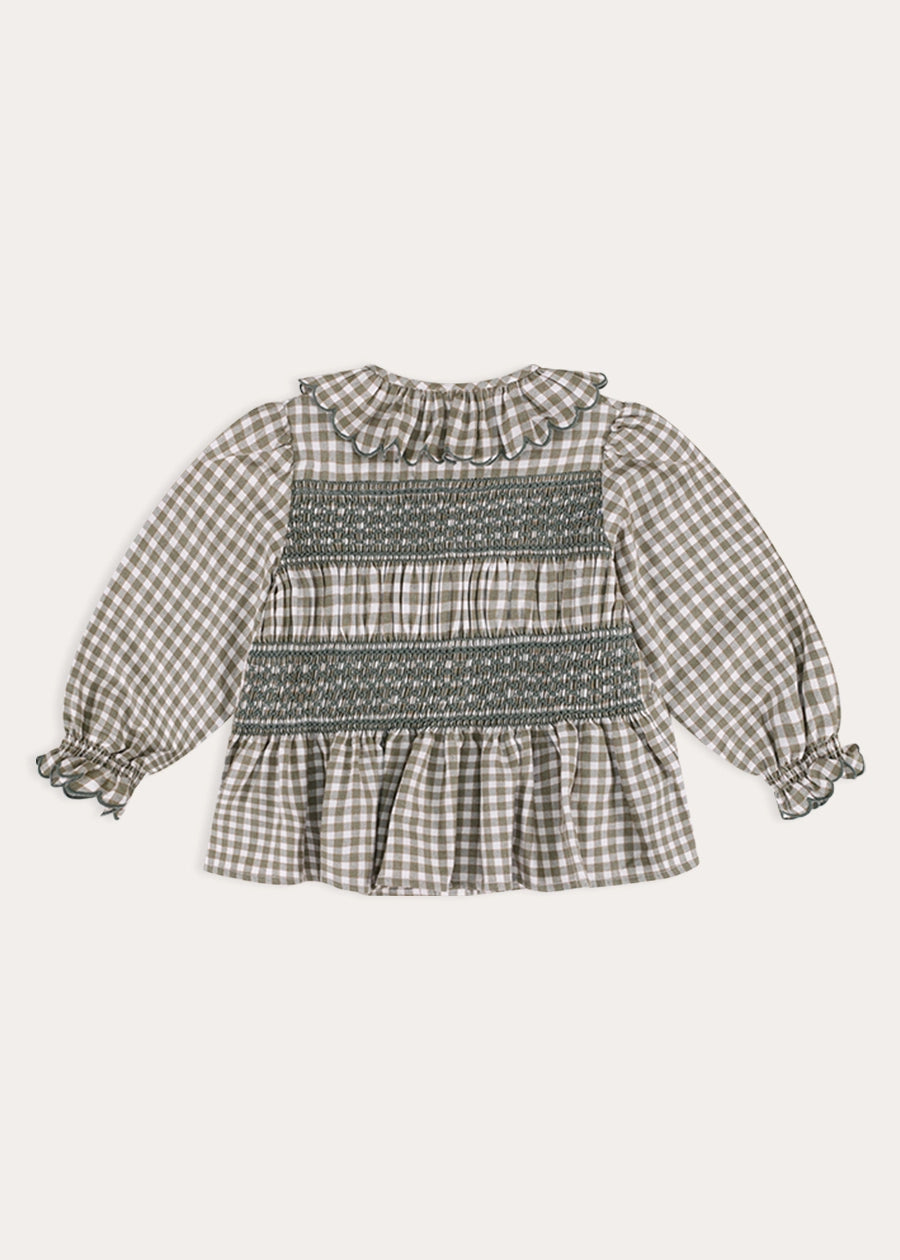 Westbury Gingham Smocked Blouse in Green (18mths-10yrs) Blouses from Pepa London