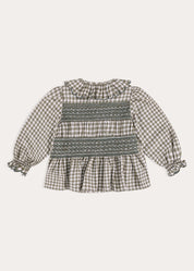 Westbury Gingham Smocked Blouse in Green (18mths-10yrs) Blouses from Pepa London