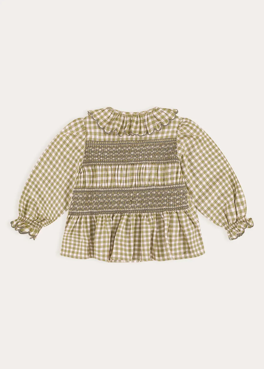 Westbury Gingham Smocked Blouse in Green (18mths-10yrs)