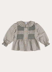 Westbury Gingham Smocked Blouse in Green (18mths-10yrs) Blouses from Pepa London