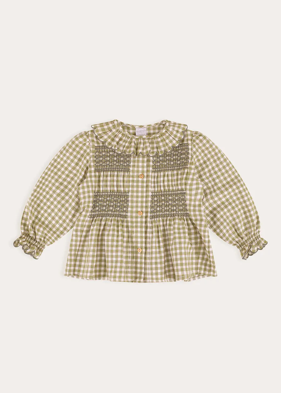 Westbury Gingham Smocked Blouse in Green (18mths-10yrs)
