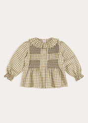Westbury Gingham Smocked Blouse in Green (18mths-10yrs)