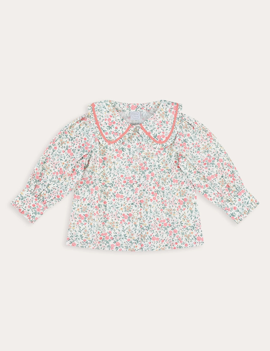 Violet Floral Frill Collar Detail Blouse in Pink (18mths-10yrs) Blouses from Pepa London