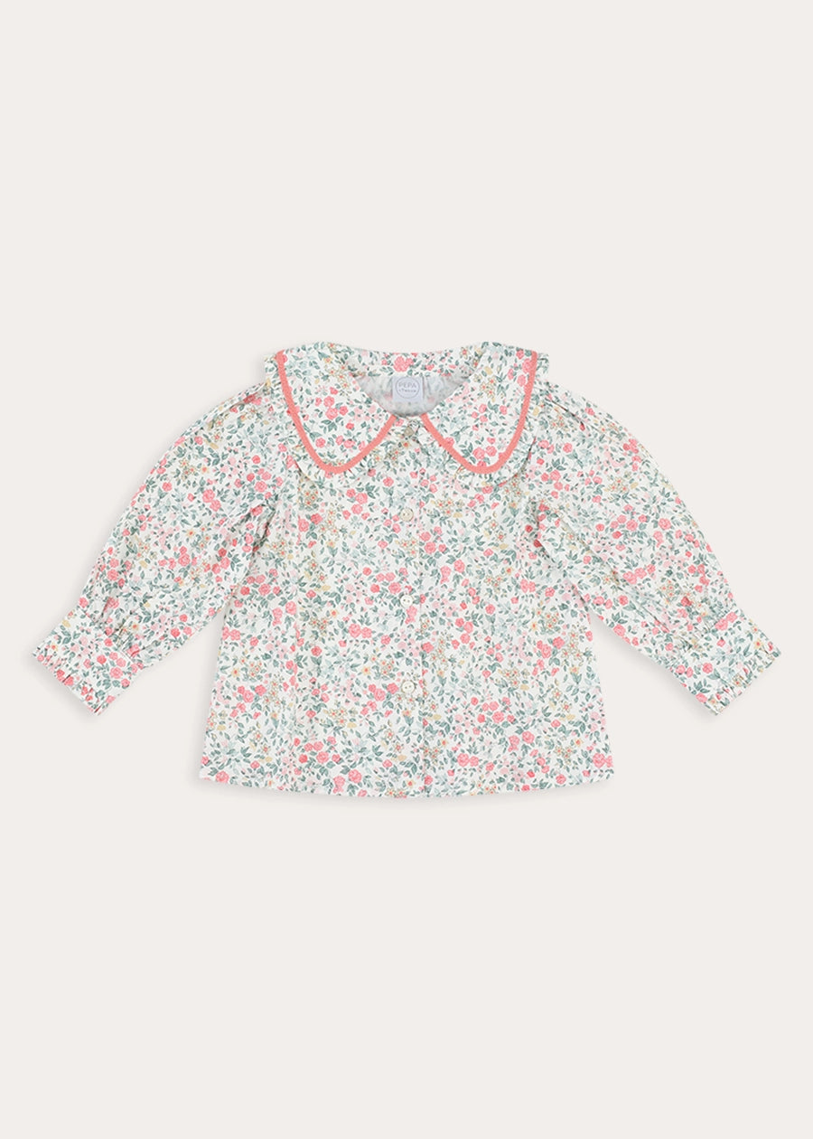Violet Floral Frill Collar Detail Blouse in Pink (18mths-10yrs) Blouses from Pepa London