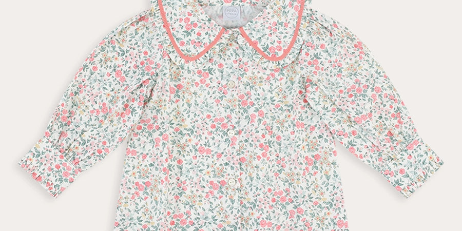 Violet Floral Frill Collar Detail Blouse in Pink (18mths-10yrs) Blouses from Pepa London
