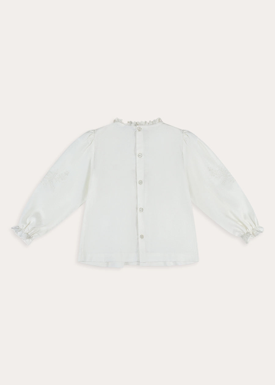 Floral Embroidered Long Sleeve Cream Blouse in Cream (2-10yrs) Tops & Bodysuits from Pepa London