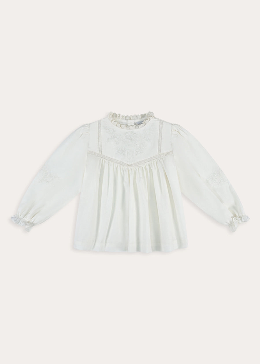 Floral Embroidered Long Sleeve Cream Blouse in Cream (2-10yrs) Tops & Bodysuits from Pepa London