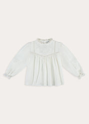 Floral Embroidered Long Sleeve Cream Blouse in Cream (2-10yrs) Tops & Bodysuits from Pepa London