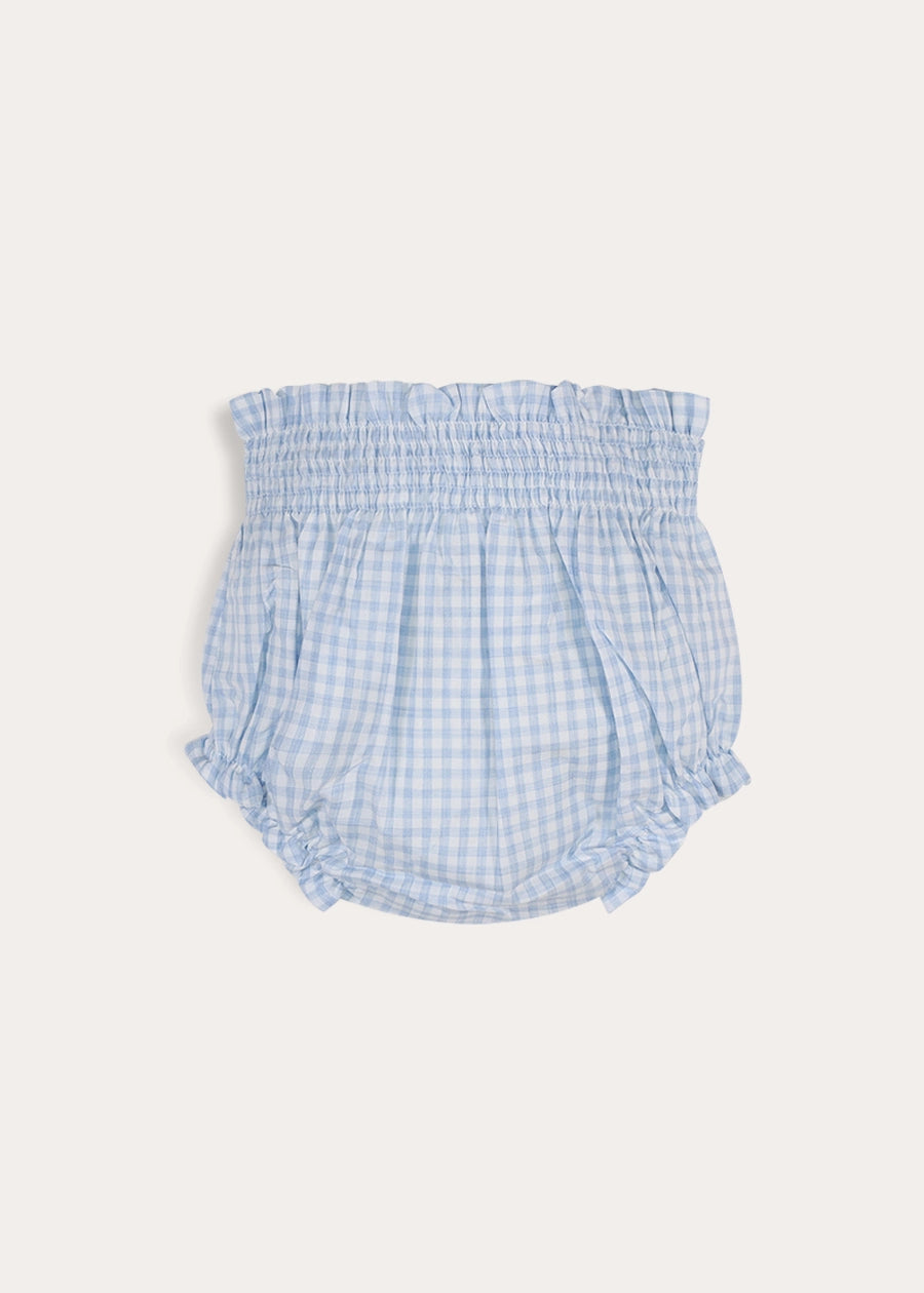 William Check Smocked Bloomers in Blue (3-12mths) Bloomers from Pepa London